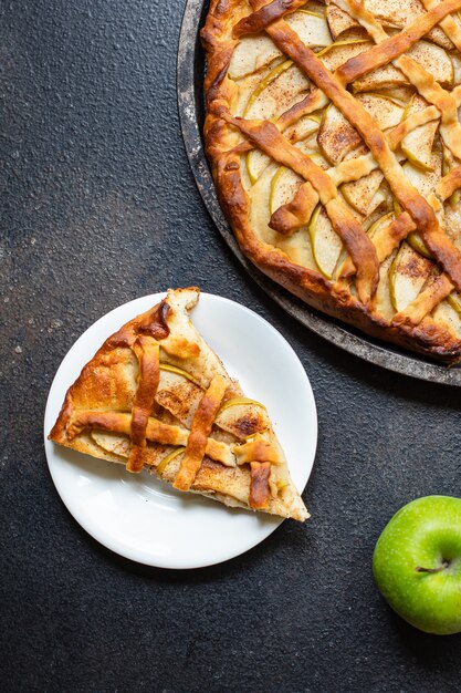 Apple pie sweet homemade baked dessert serving portion