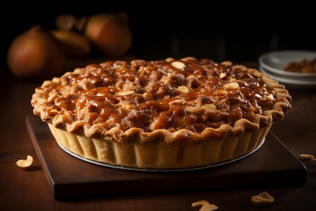 Apple pie with apples on the table