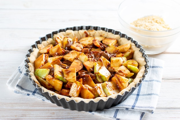 Apple pie with caramel. Homemade apple tart