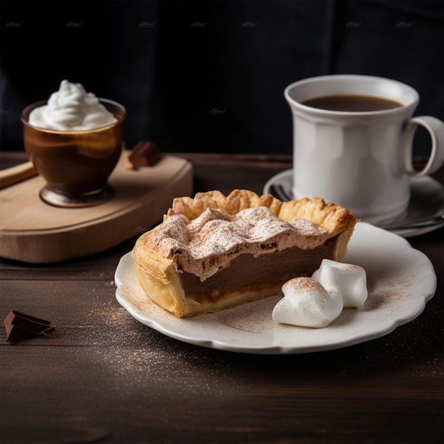 クリームとホットチョコレートのカップのアップルパイ