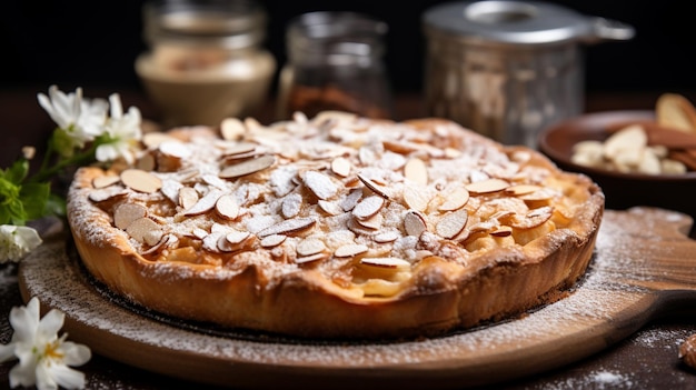 Photo apple pie with fresh apples on wooden table