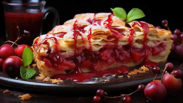 Foto torta di mele con mele affettate su un piatto con sfondo sfocato