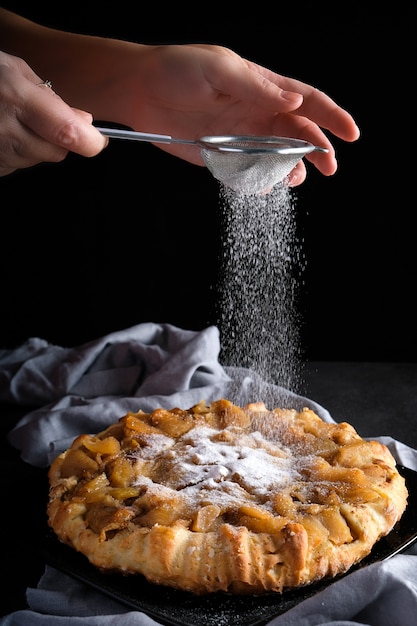 Apple pie with sugar powder