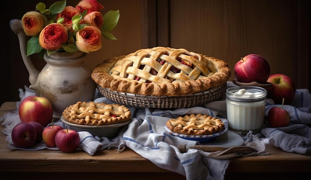 apple pie with toppings on a table