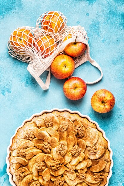 Apple pie with walnuts and cinnamon