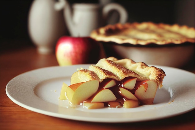 Apple pie on a wooden background selective focus