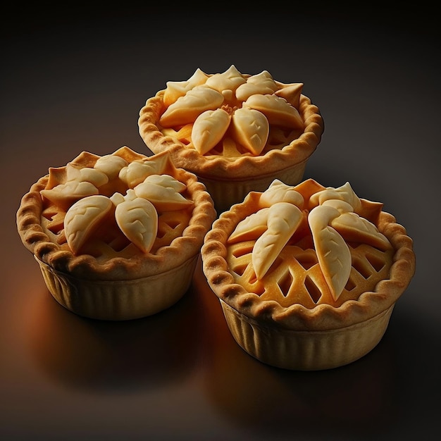 Apple pies with a flower design on the top Generative Ai