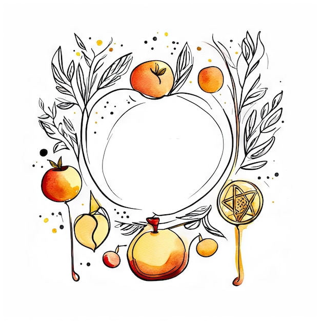 Apple and Pomegranate fruit jewish religious watercolor illustration on white