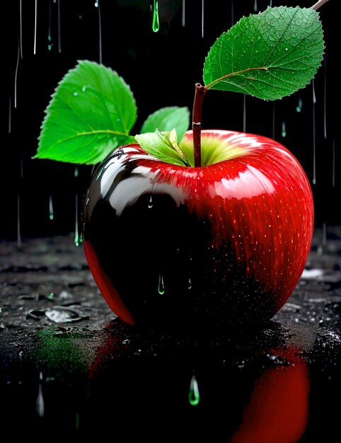 Photo an apple pure black colour mixed with his lot of and lot of rain drops its up