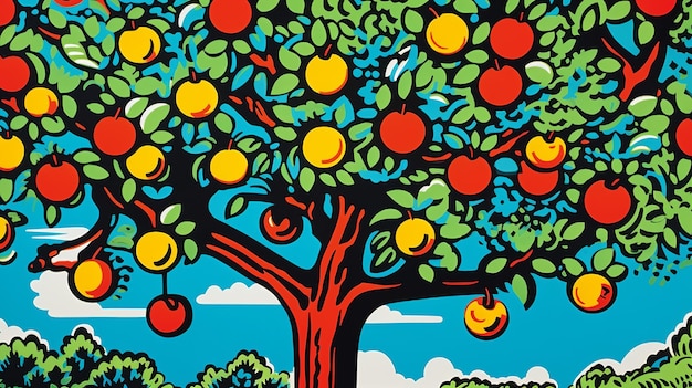 Apple Roy Lichtenstein cartoon colourful vintage generativi ai