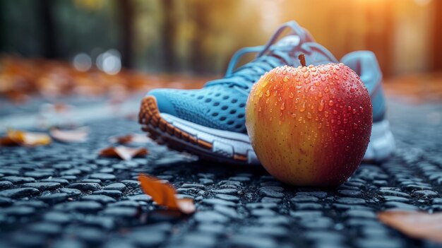 Apple and Running Shoe on the Ground Generative AI