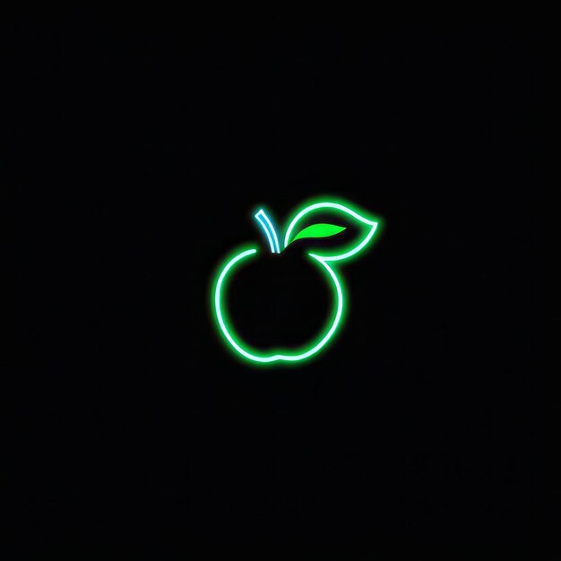 Photo apple in the shape of a circle neon light on a black background apple in the shape of a circl