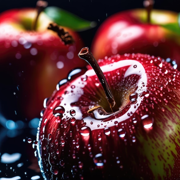 An apple in a splash of water closeup