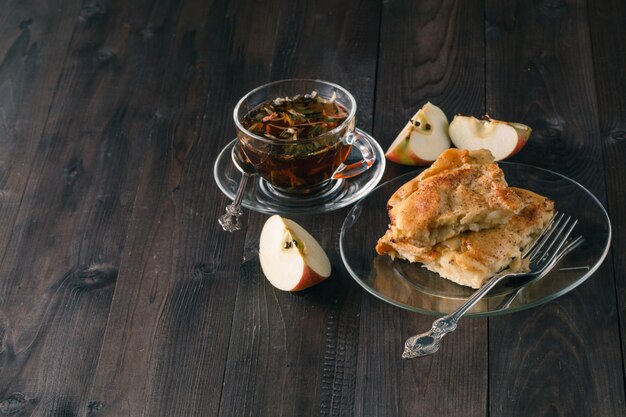 Apple strudel or apple pie with dates and cinnamon