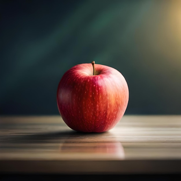 An apple on a table with a blurry background