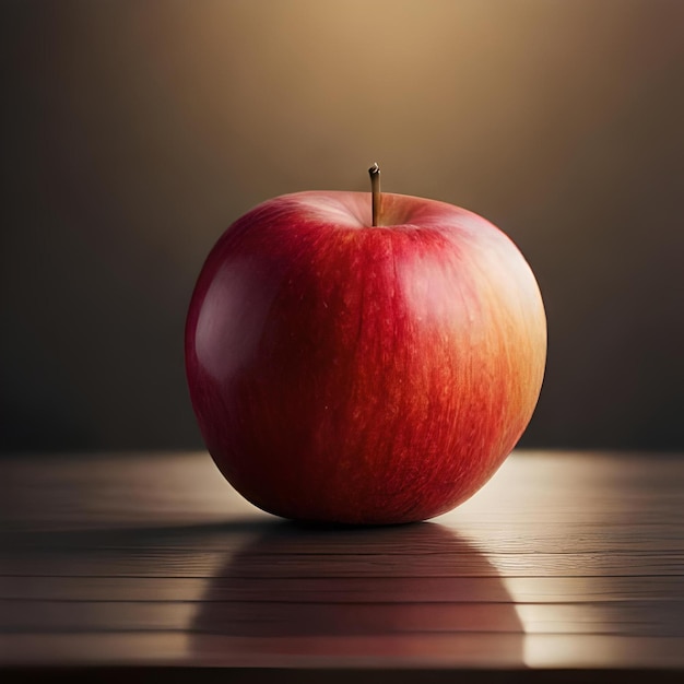 An apple on a table with a dark background