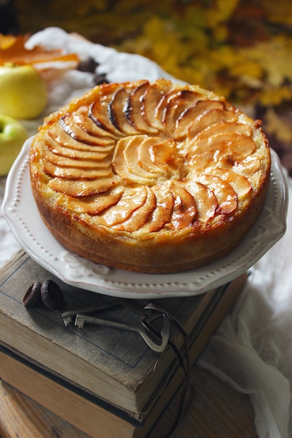 Apple tart, rustic style, selective focus.