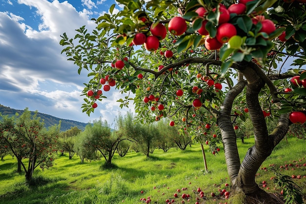 사과 나무 정원 국가 사과 날 익은 사과 수확