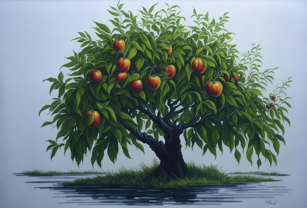 Apple tree in Painting Theme With Soft backgroundai Generated
