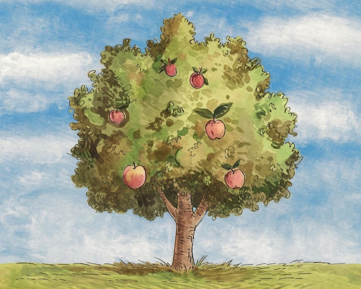 Photo apple tree watercolor painting illustration clip art