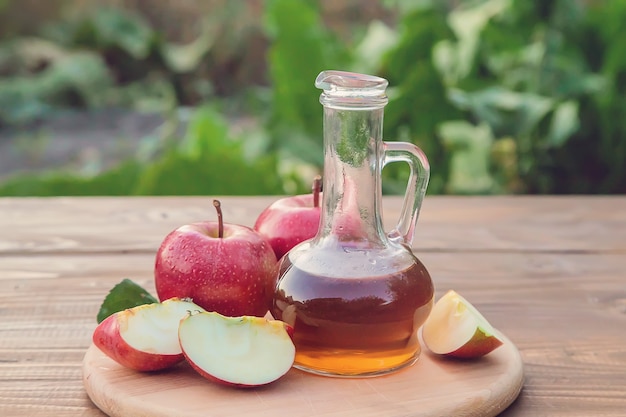 Apple vinegar. Selective focus.