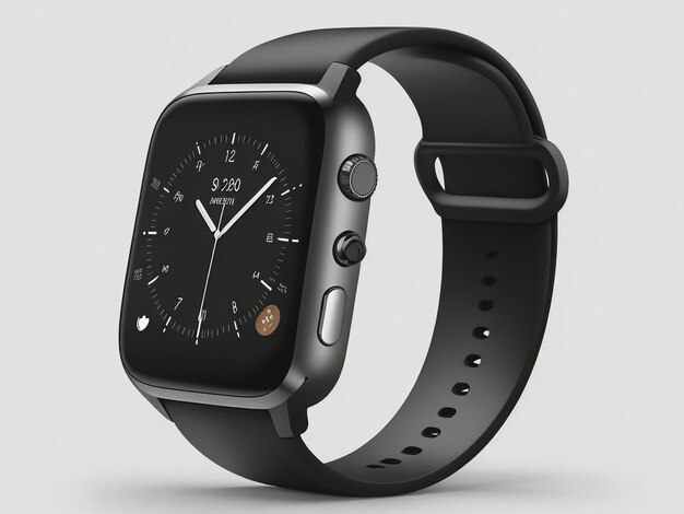 Apple Watch Sport 42mm Silver Aluminum Case with Black Sport Band with clock face on the display Sid