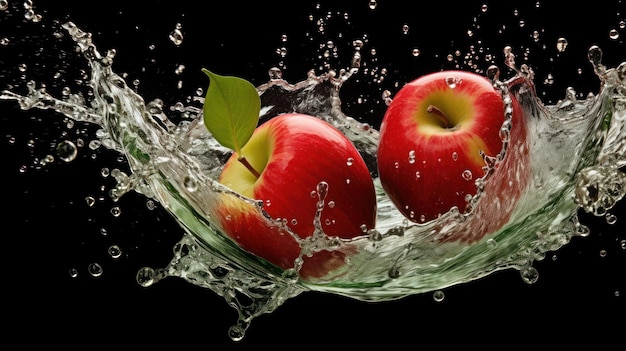 apple water splashes in a wave pattern