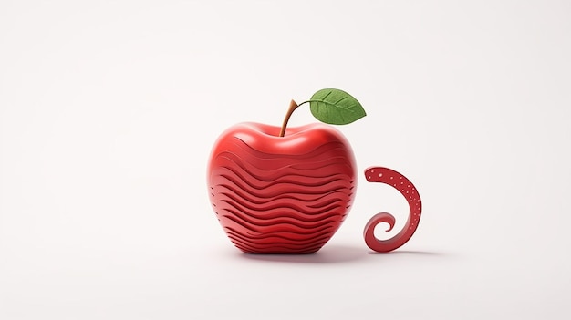 Apple with a cute worm icon 3d rendering on white isolated background