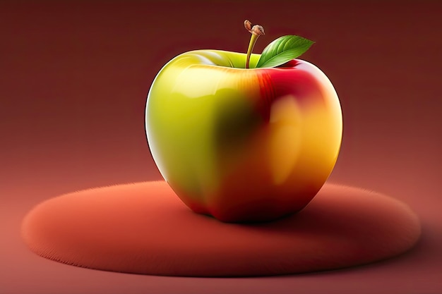 An apple with a green leaf on it