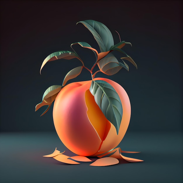 Apple with leaves on a dark background 3d illustration