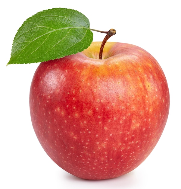 Apple with leaves isolated on white background