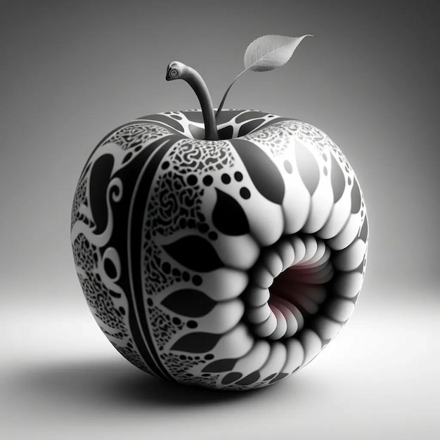 An apple with a spiral design on the bottom.