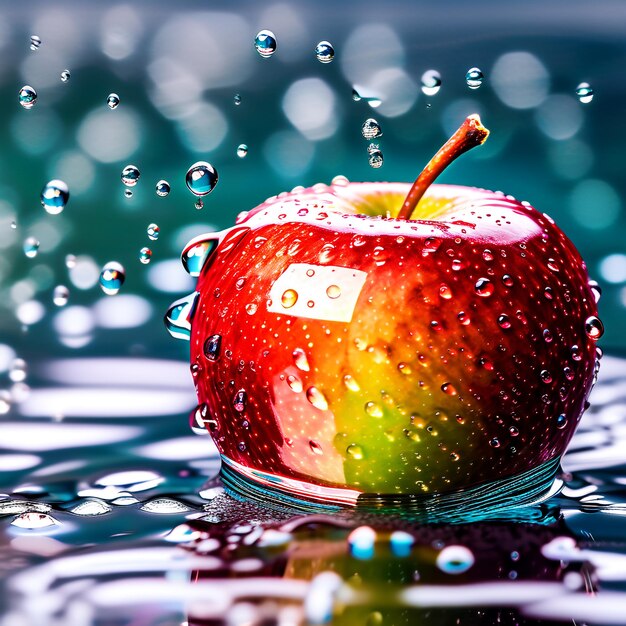 apple with water splashing