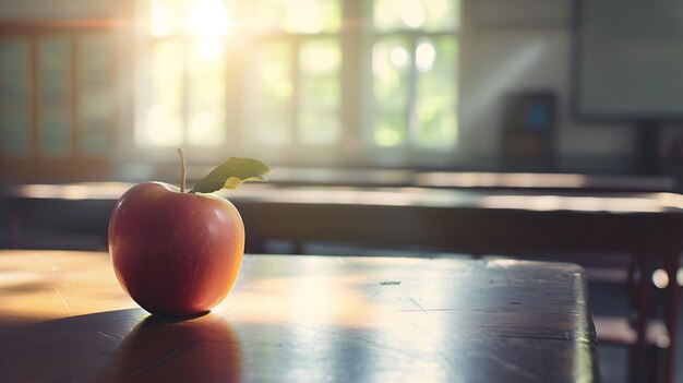 Apple on Wooden Table Generative AI