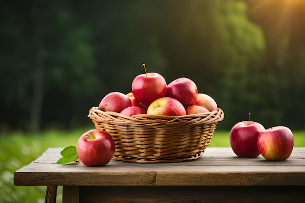 Apples in a basket on a table