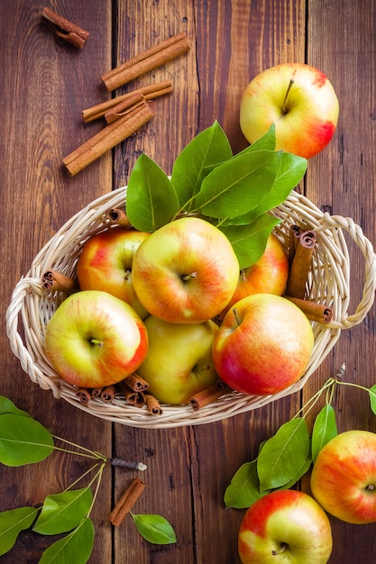 Apples in a basket top view