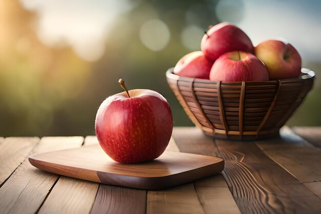 apples in a basket on a wooden table