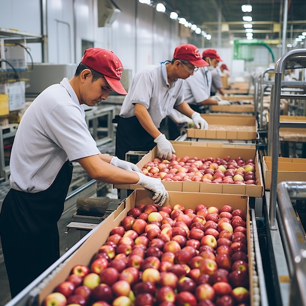 Foto classificazione delle mele nell'impianto di trasformazione e confezionamento della frutta