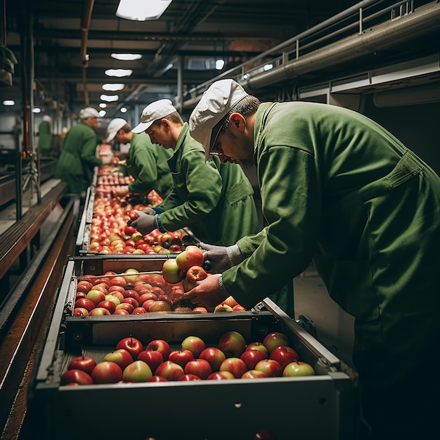 Foto classificazione delle mele nell'impianto di trasformazione e confezionamento della frutta