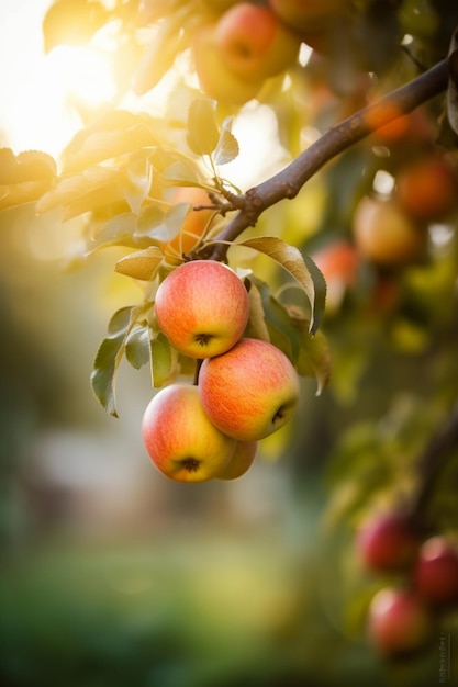 Apples on a branch in the sun