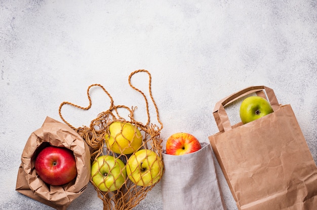 Apples in different eco-friendly packing