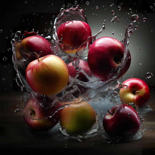 Apples in a dynamic falling motion