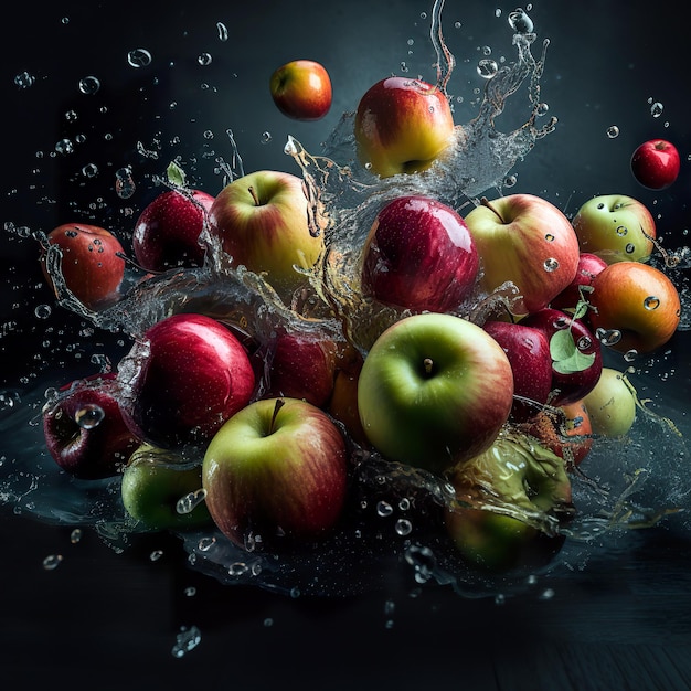 Apples in a dynamic falling motion