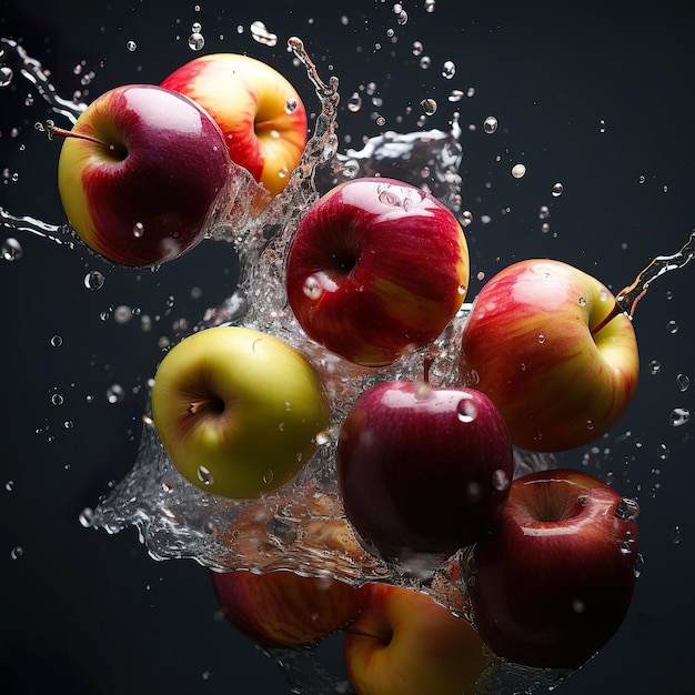 Apples in a dynamic falling motion