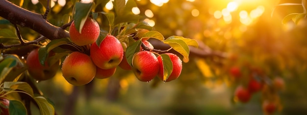 Apples grow on a tree in the harvest garden Generative Ai