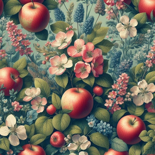 Apples and meadow herbs seamless pattern fabric seamless pattern design