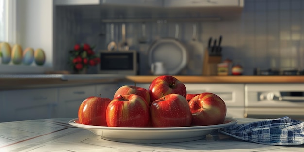 apples in a plate on the kitchen table Generative AI