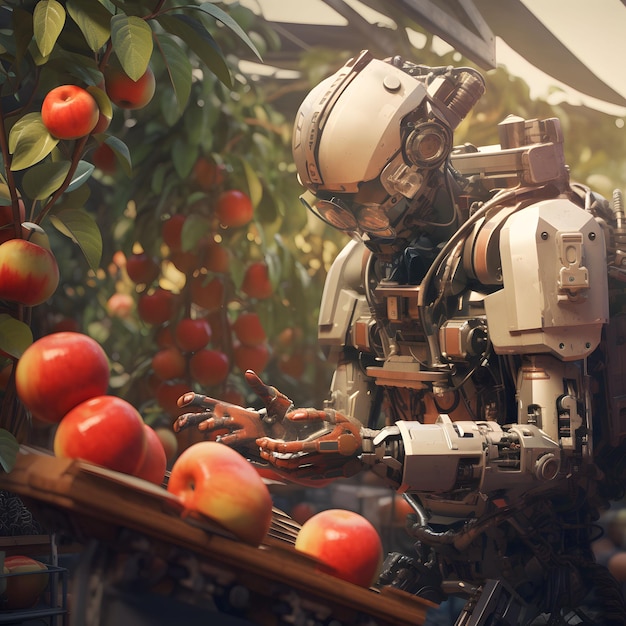 Photo apples and robot