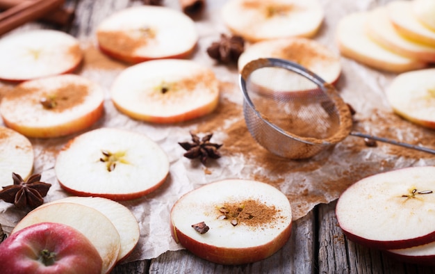 Apples sliced with cinnamon