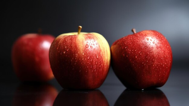 Apples on a table with water droplets on them